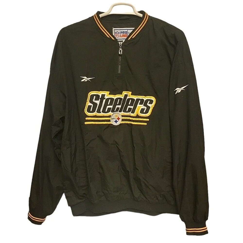 90s VTG Reebok NFL ProLine Pittsburgh Steelers Pullover  XXL ShortTopZip Pockets